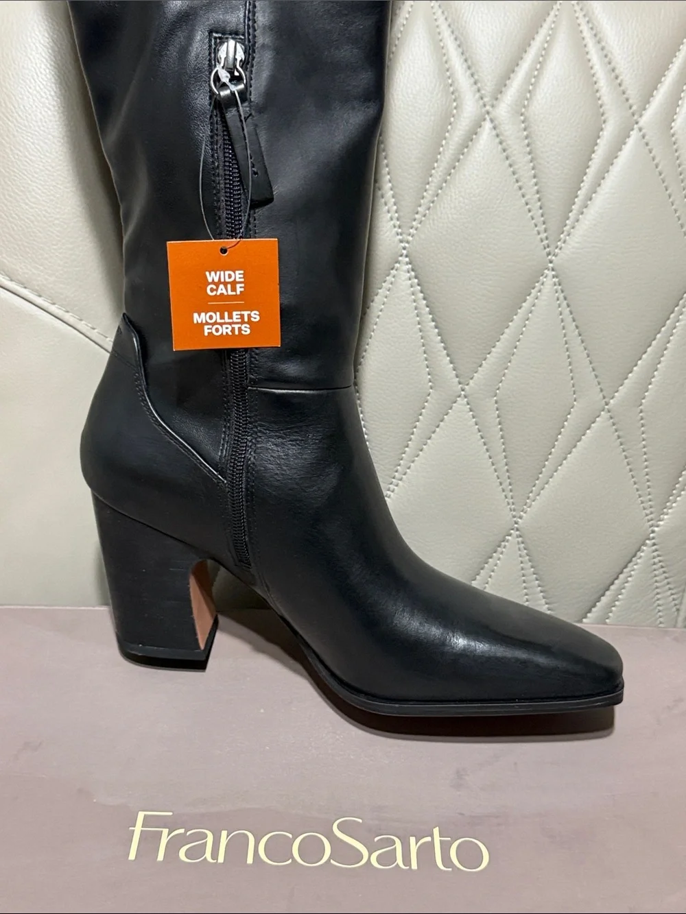 Franco Sarto Jonie Black Over-the-Knee Square-Toe Block Heel Boots